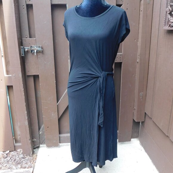 Nicole Miller New York Black Sexy Tie Waist Knit Midi Dress EUC - Picture 2 of 4